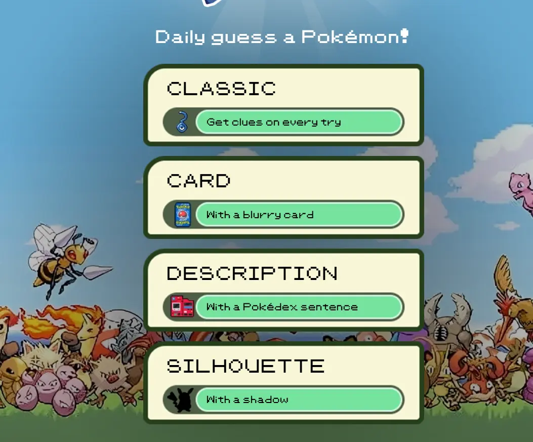 Pokedle gameplay screenshot with daily Pokemon guessing interface