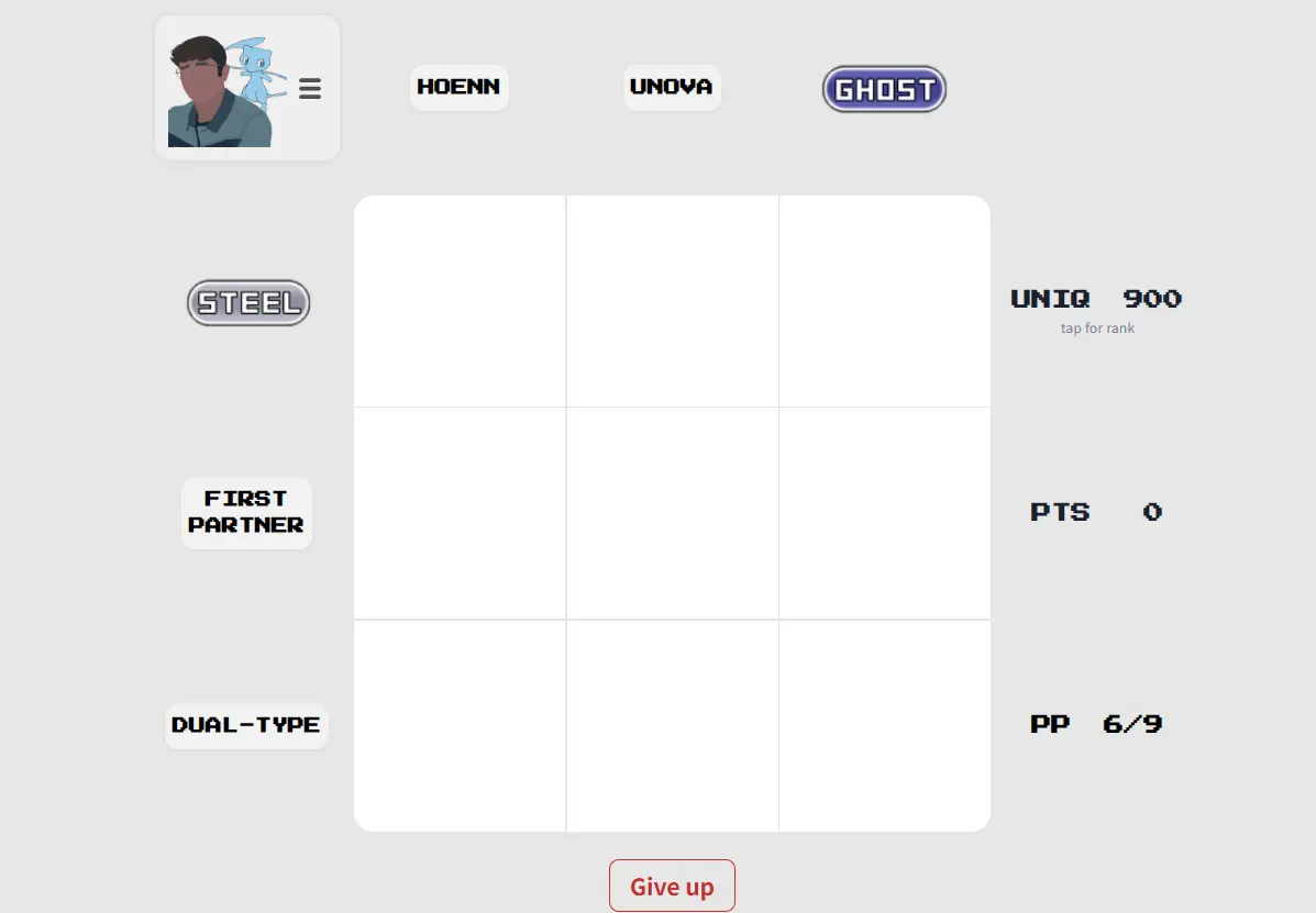 Pokedoku puzzle board screenshot